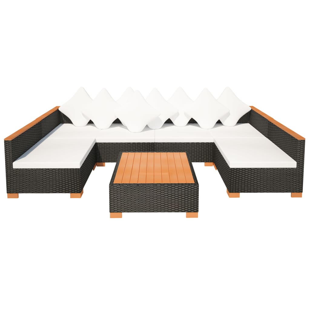 7 pcs conjunto lounge de jardim c/ almofadões vime PE preto
