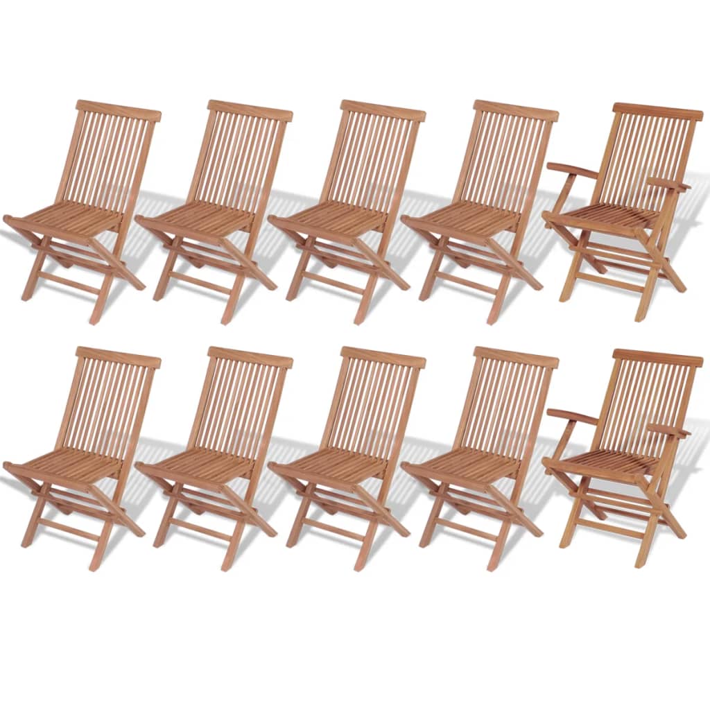 11 pcs conjunto jantar jardim c/ cadeiras dobráveis teca maciça