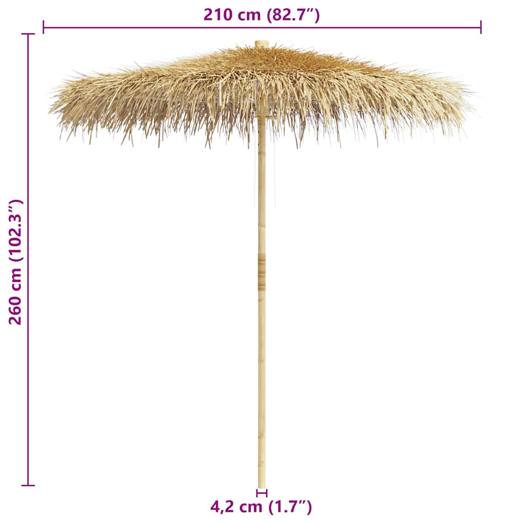 Guarda-sol de bambu com cobertura em folhas de bananeira 210 cm