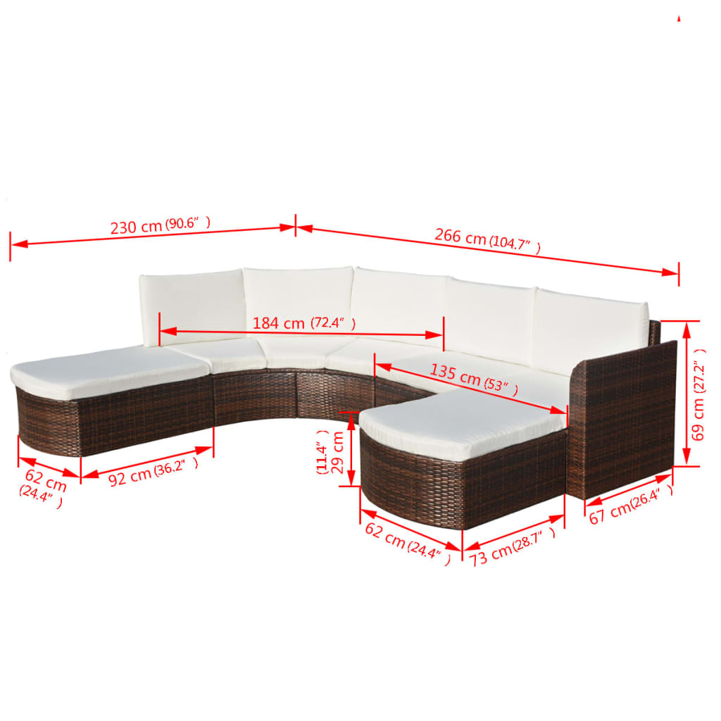 Conjunto de sofás de jardim 16 pcs vime castanho