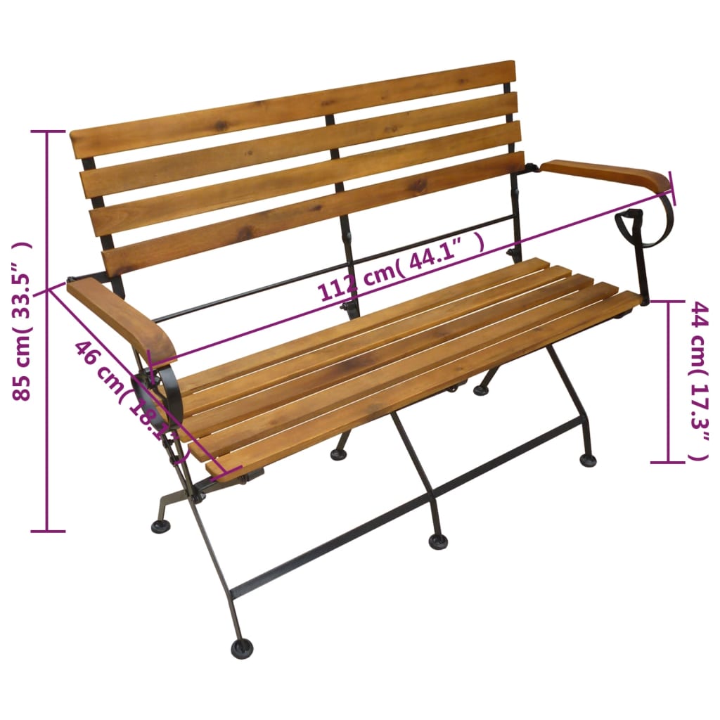 Banco de jardim dobrável 112 cm madeira acácia maciça
