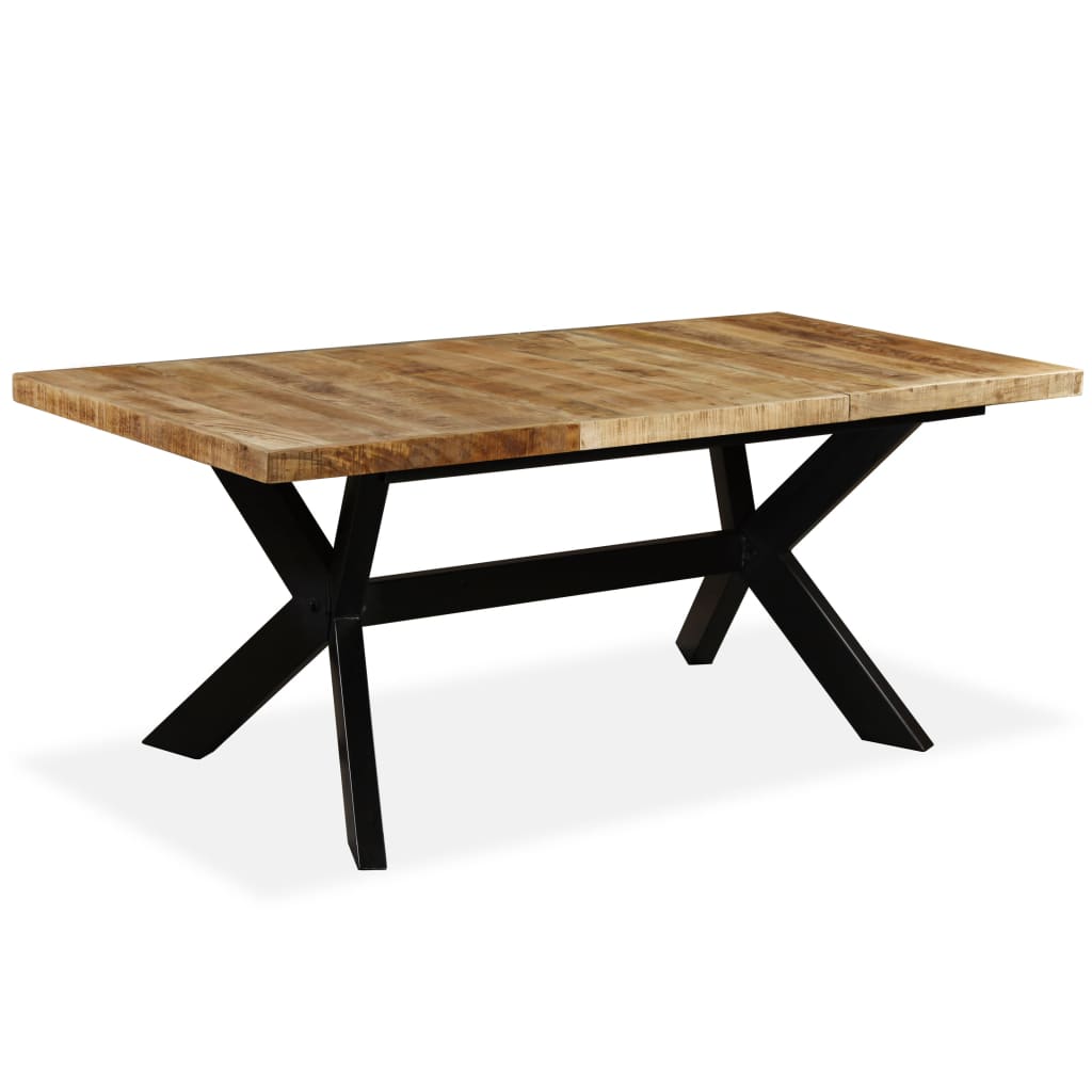 Mesa de jantar madeira de mangueira maciça + aço em cruz 180 cm
