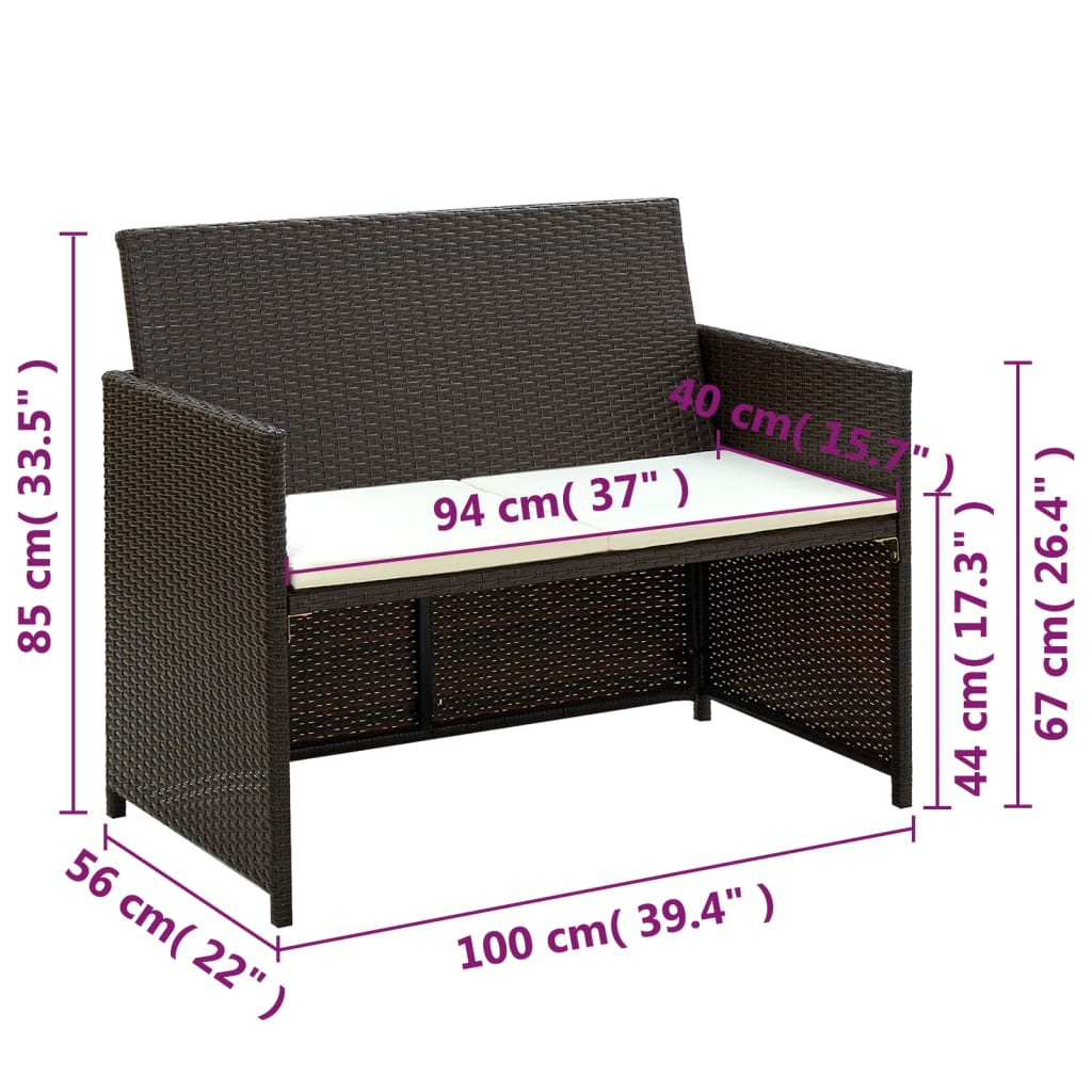 Conjunto de sofá para jardim 8 pcs vime PE castanho