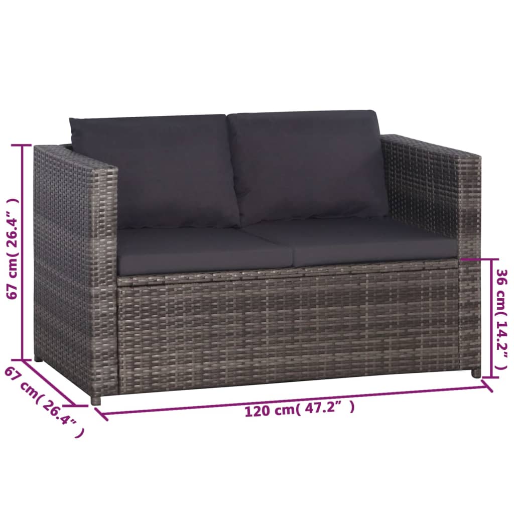 Conjunto de sofás para jardim 11 pcs vime PE cinzento