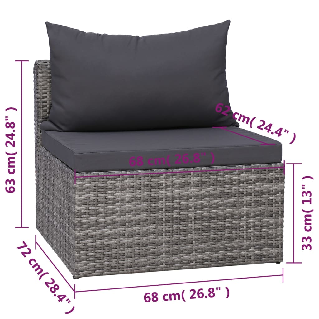 7 pcs sofás de jardim c/ almofadões+almofadas vime PE cinzento