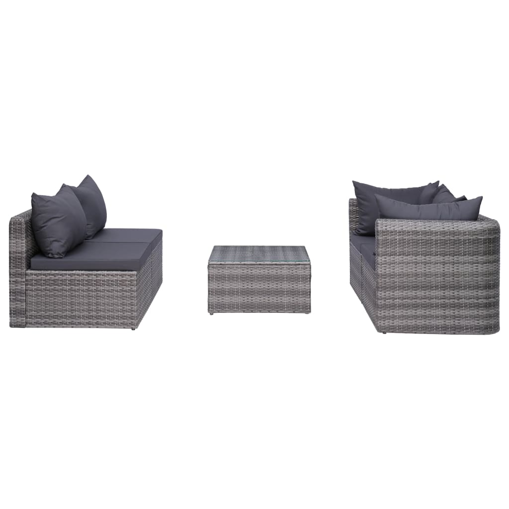 5 pcs sofás de jardim c/ almofadões+almofadas vime PE cinzento