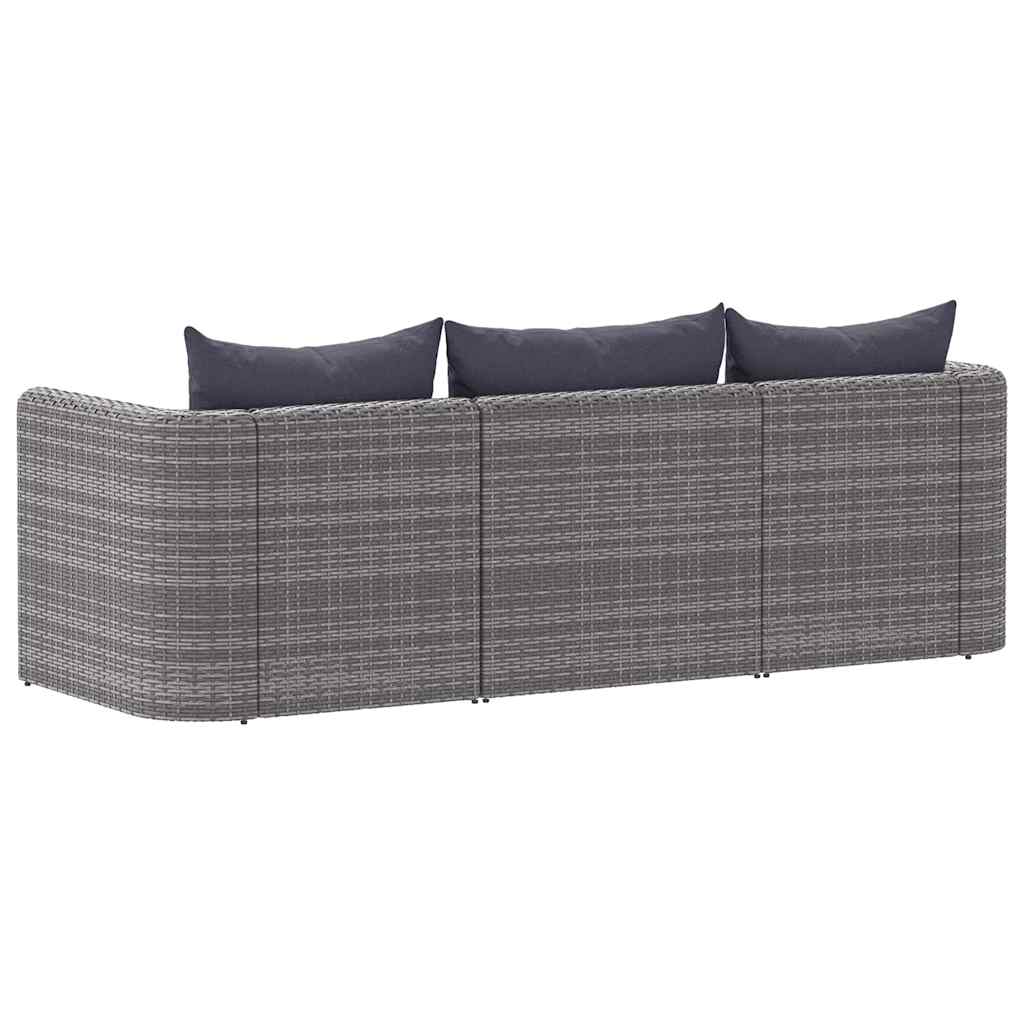 3 pcs conjunto sofás de jardim c/ almofadões vime PE cinzento