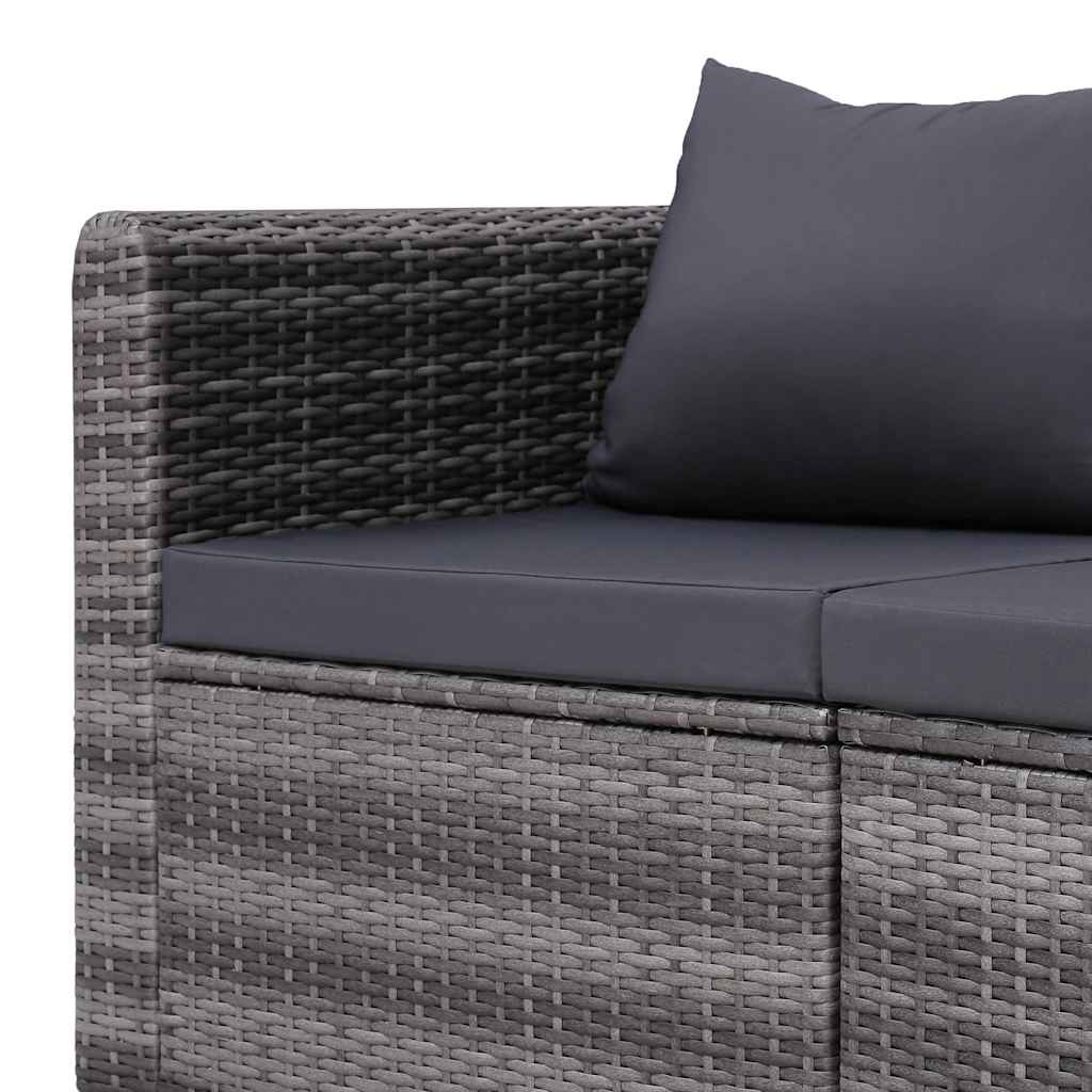 3 pcs conjunto sofás de jardim c/ almofadões vime PE cinzento