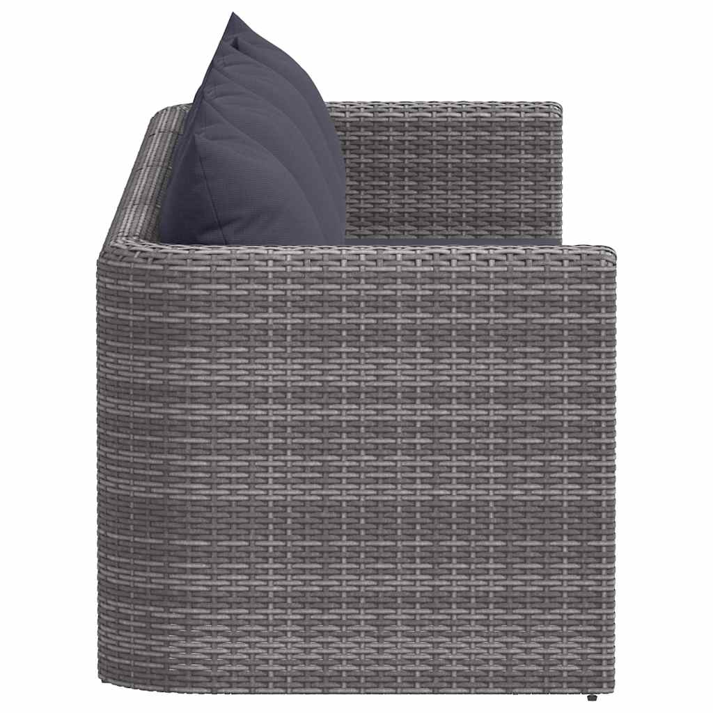 4 pcs conjunto sofás de jardim c/ almofadões vime PE cinzento
