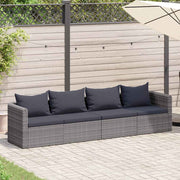 4 pcs conjunto sofás de jardim c/ almofadões vime PE cinzento