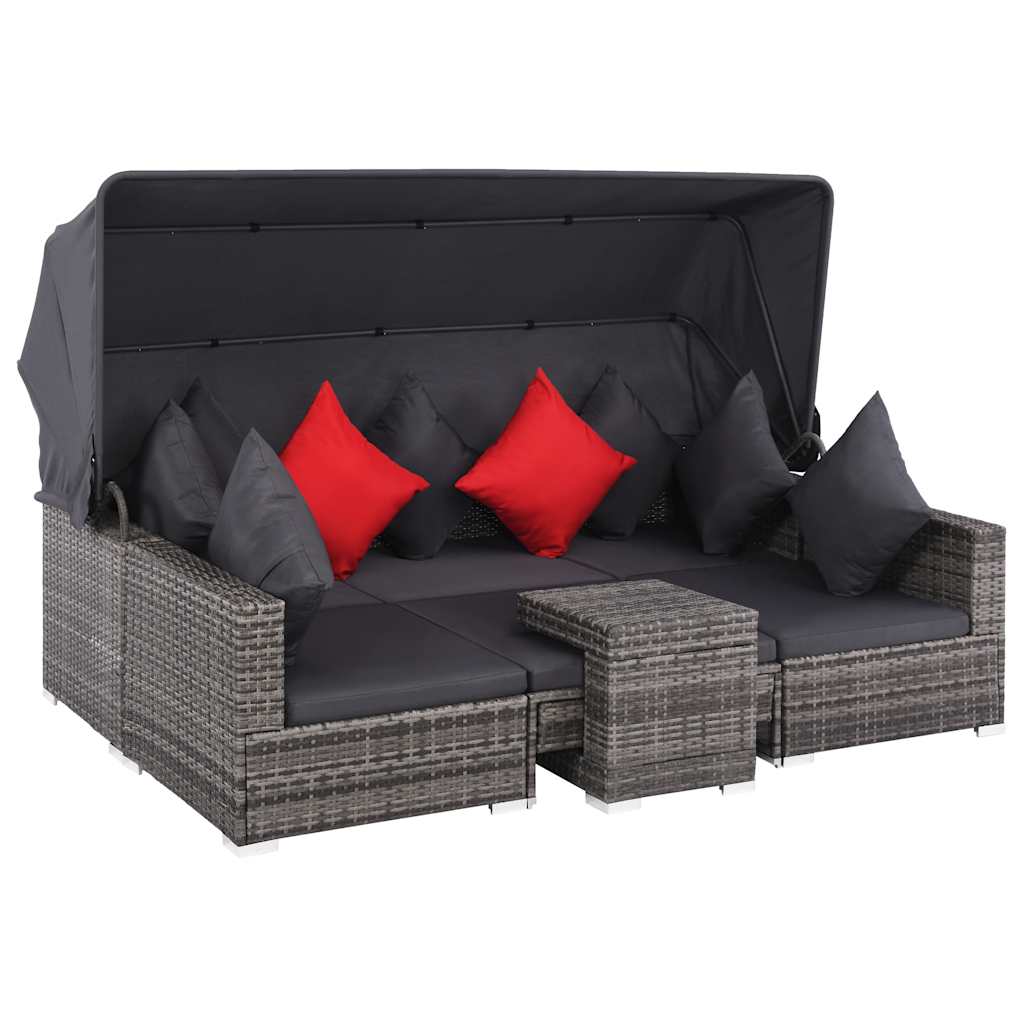 7 pcs conjunto lounge de jardim c/ almofadões vime PE cinzento
