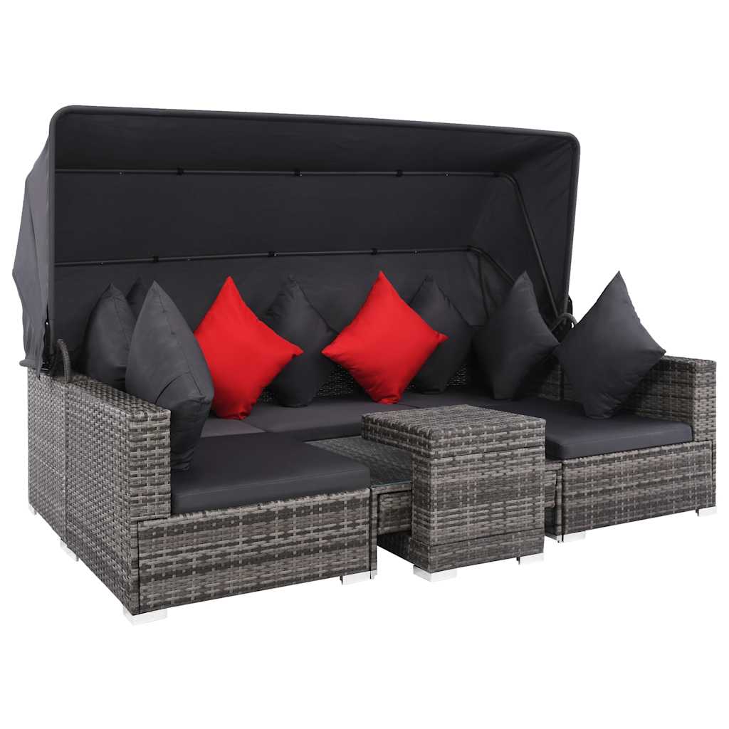 7 pcs conjunto lounge de jardim c/ almofadões vime PE cinzento