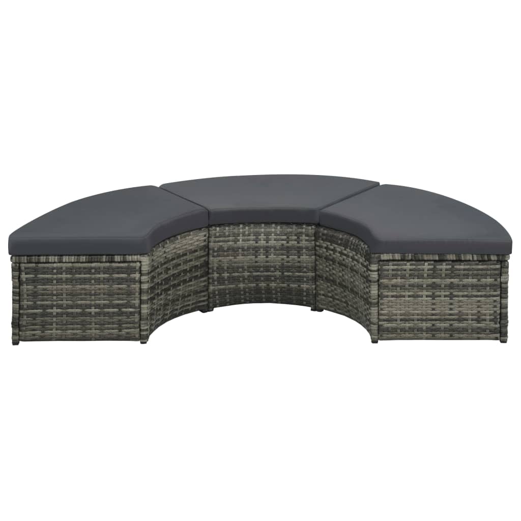 7 pcs conjunto lounge de jardim c/ almofadões vime PE cinzento