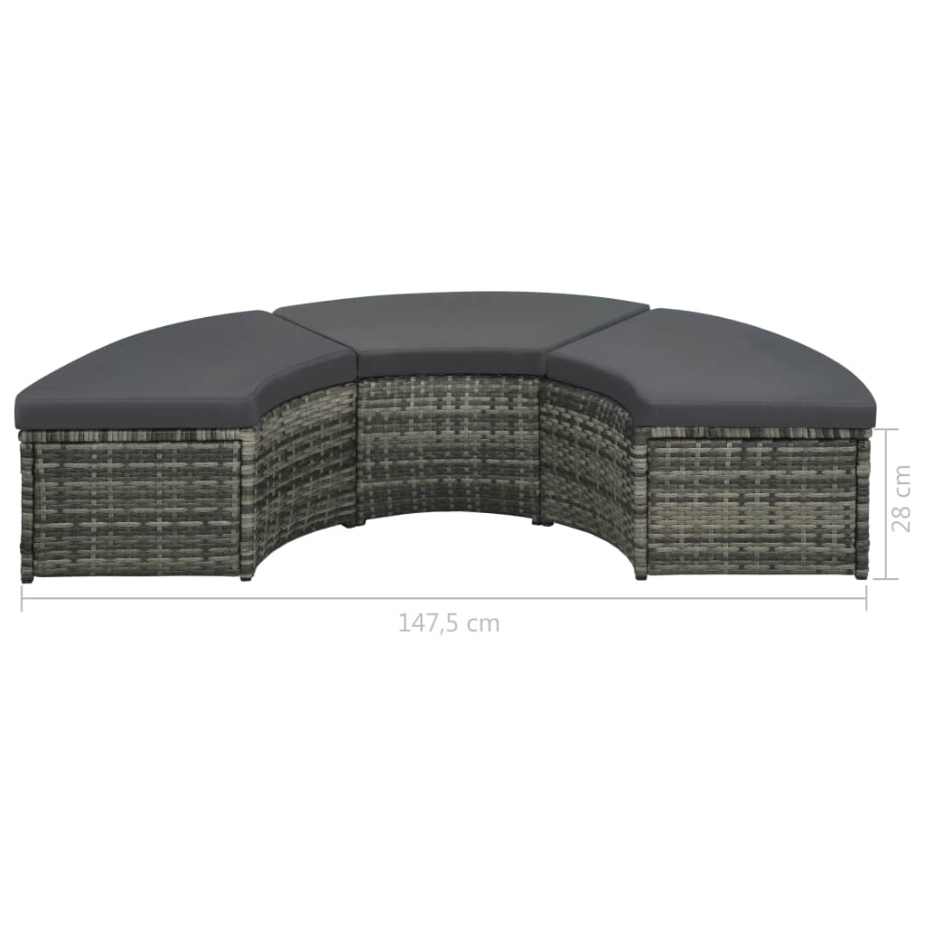 7 pcs conjunto lounge de jardim c/ almofadões vime PE cinzento