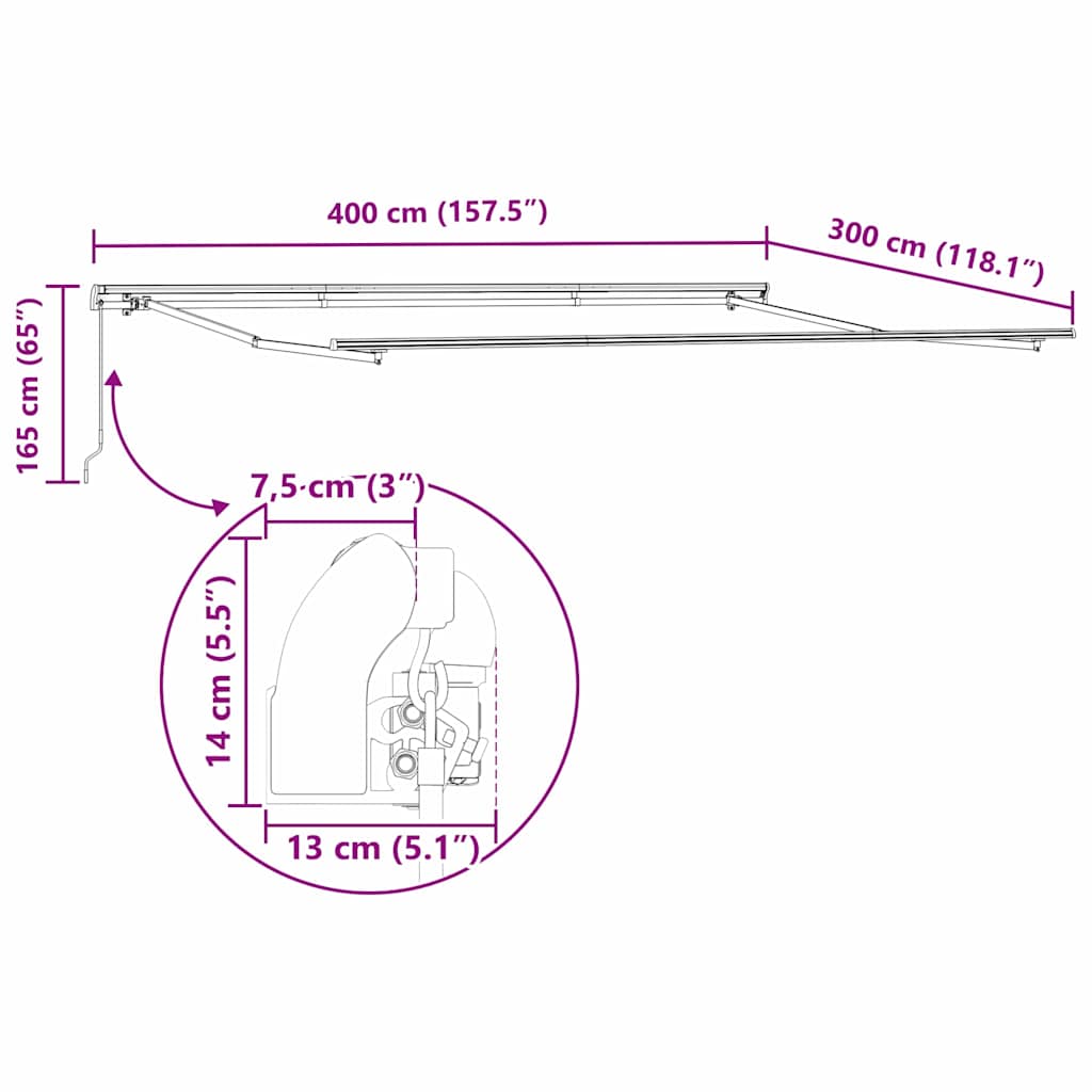 Toldo Manual Branco 4 × 3 m Metal