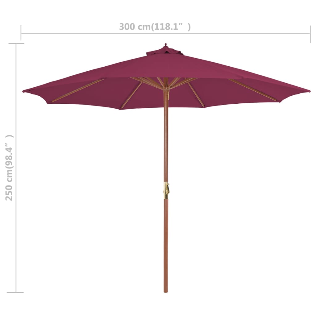 Guarda-sol de exterior mastro de madeira 300 cm vermelho bordô