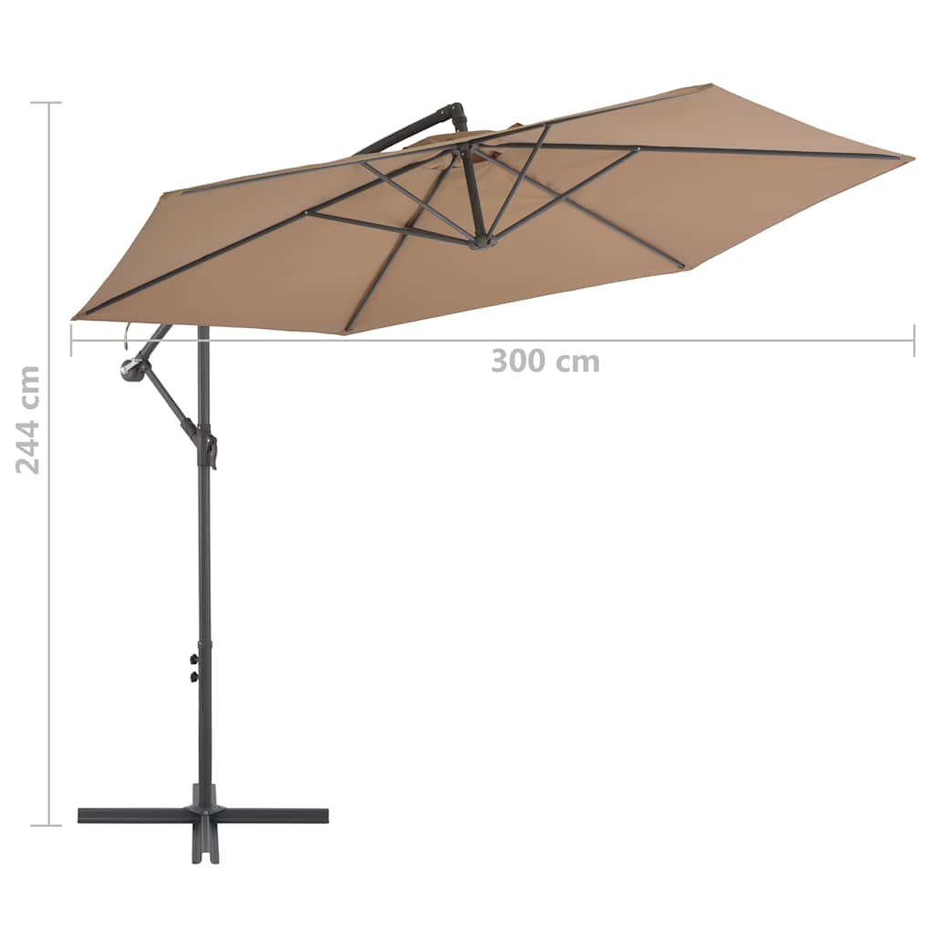 Guarda-sol cantilever c/ poste alumínio 300cm cinza-acastanhado