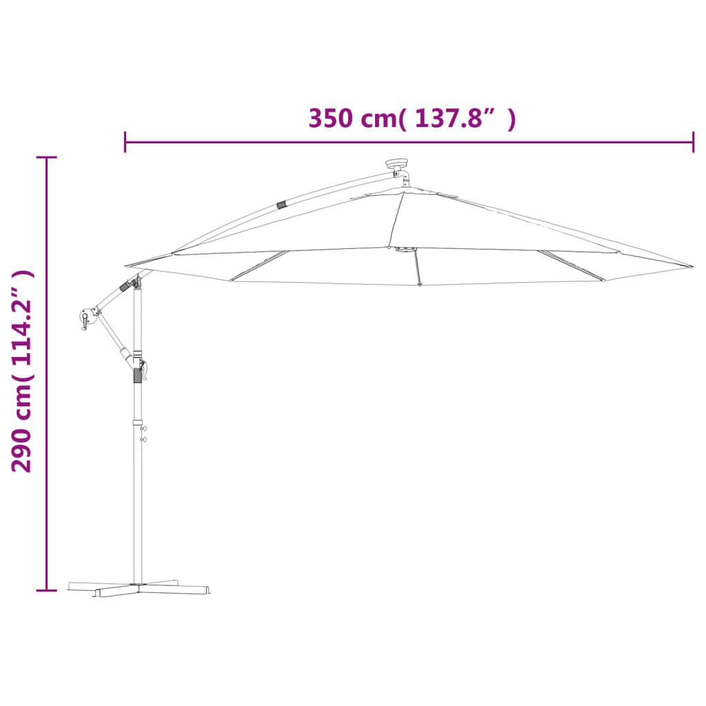 Guarda-sol cantilever c/ luzes LED poste metal 350 cm antracite