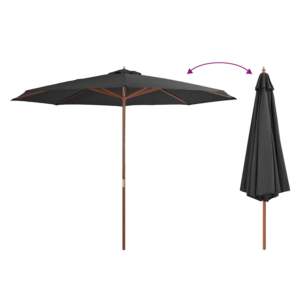 Guarda-sol de exterior com poste de madeira 350 cm antracite