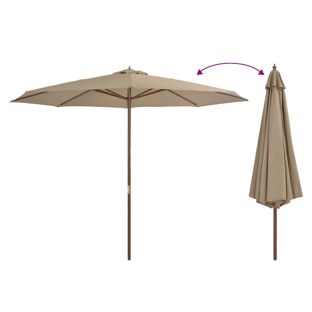 Guarda-sol exterior c/ poste madeira 350 cm cinza-acastanhado