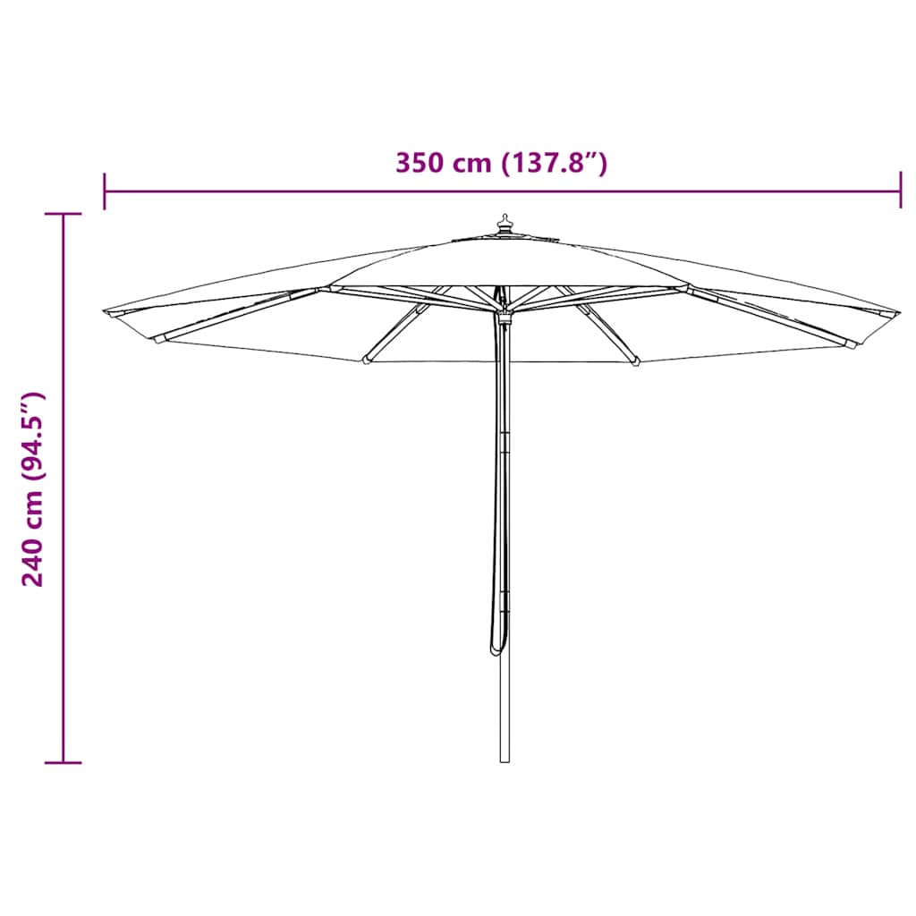 Guarda-sol de exterior com poste em madeira 350 cm bordô