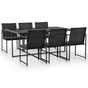 7 pcs conjunto jantar exterior com almofadões vime PE preto