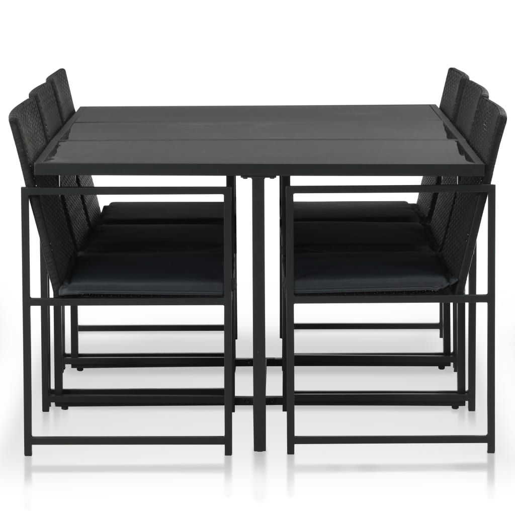 7 pcs conjunto jantar exterior com almofadões vime PE preto