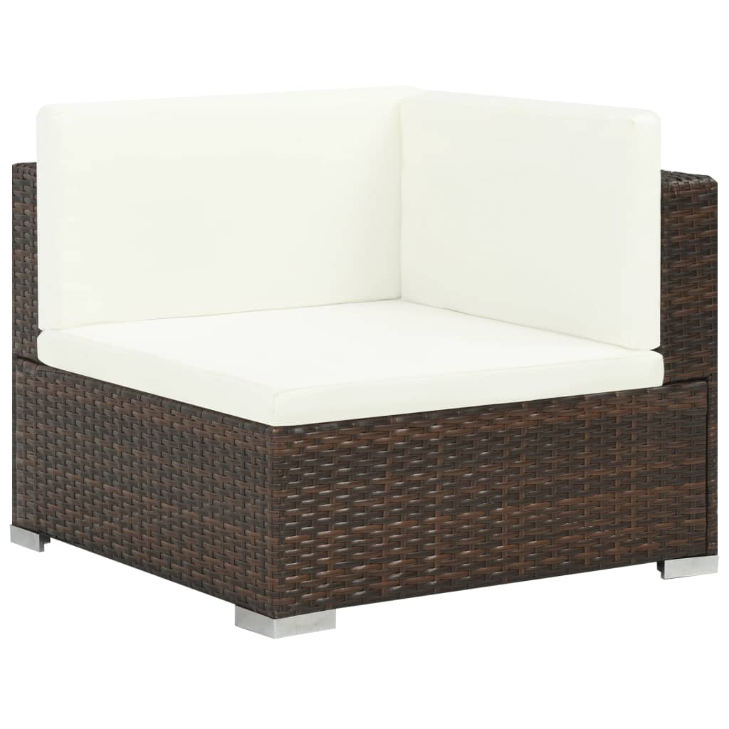 7 pcs conjunto lounge jardim c/ almofadões vime PE castanho