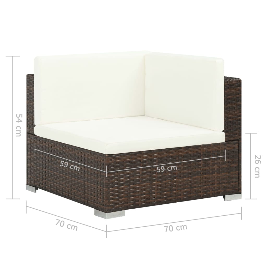 7 pcs conjunto lounge jardim c/ almofadões vime PE castanho
