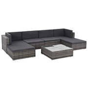 7 pcs conjunto lounge de jardim c/ almofadões vime PE cinzento