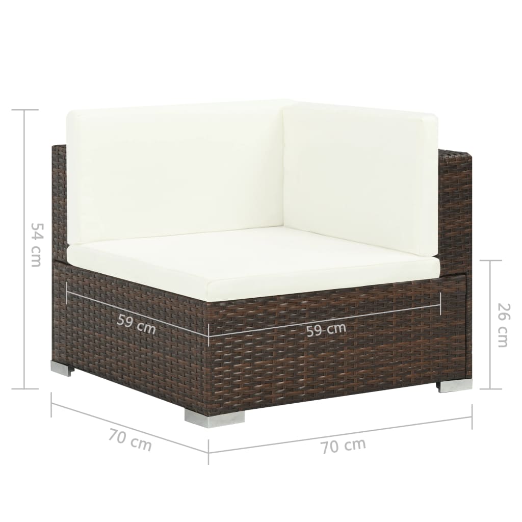 7 pcs conjunto lounge jardim c/ almofadões vime PE castanho