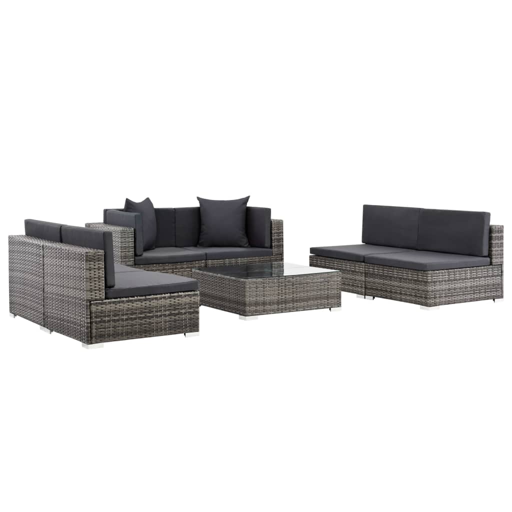 7 pcs conjunto lounge de jardim c/ almofadões vime PE cinzento