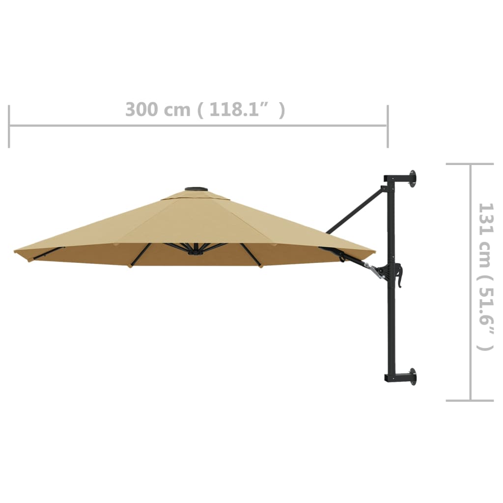 Guarda-sol de parede mastro metálico 300 cm cinza-acastanhado