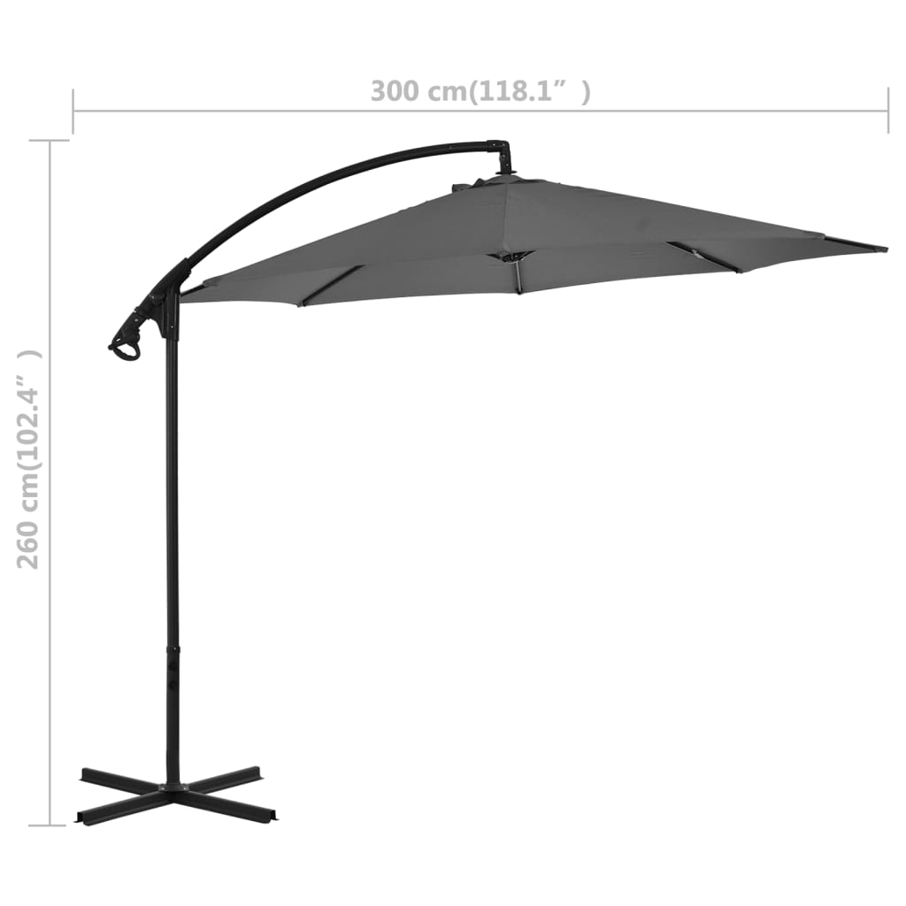 Guarda-sol cantilever com poste de aço 300 cm antracite