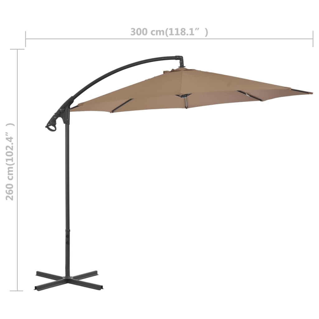 Guarda-sol cantilever com poste de aço 300 cm cinza-acastanhado