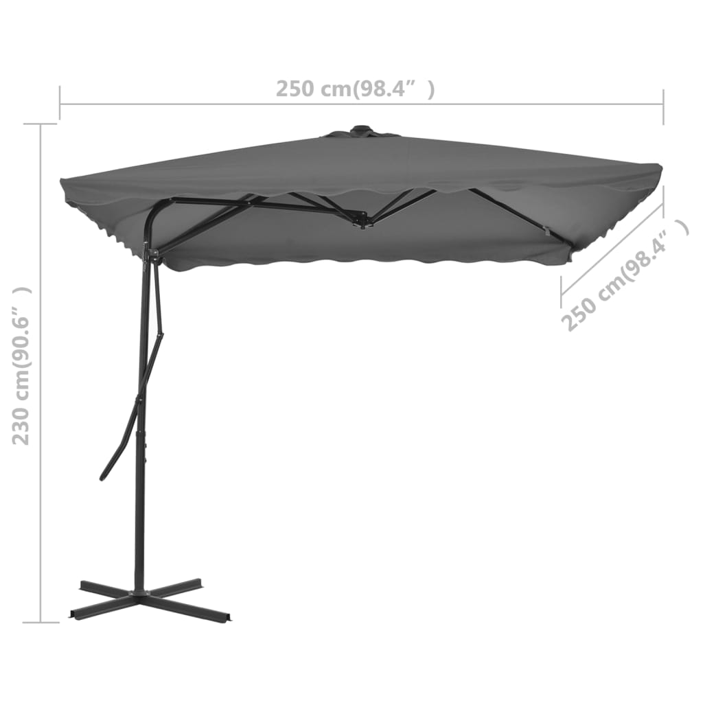 Guarda-sol de exterior com poste em aço 250x250 cm antracite