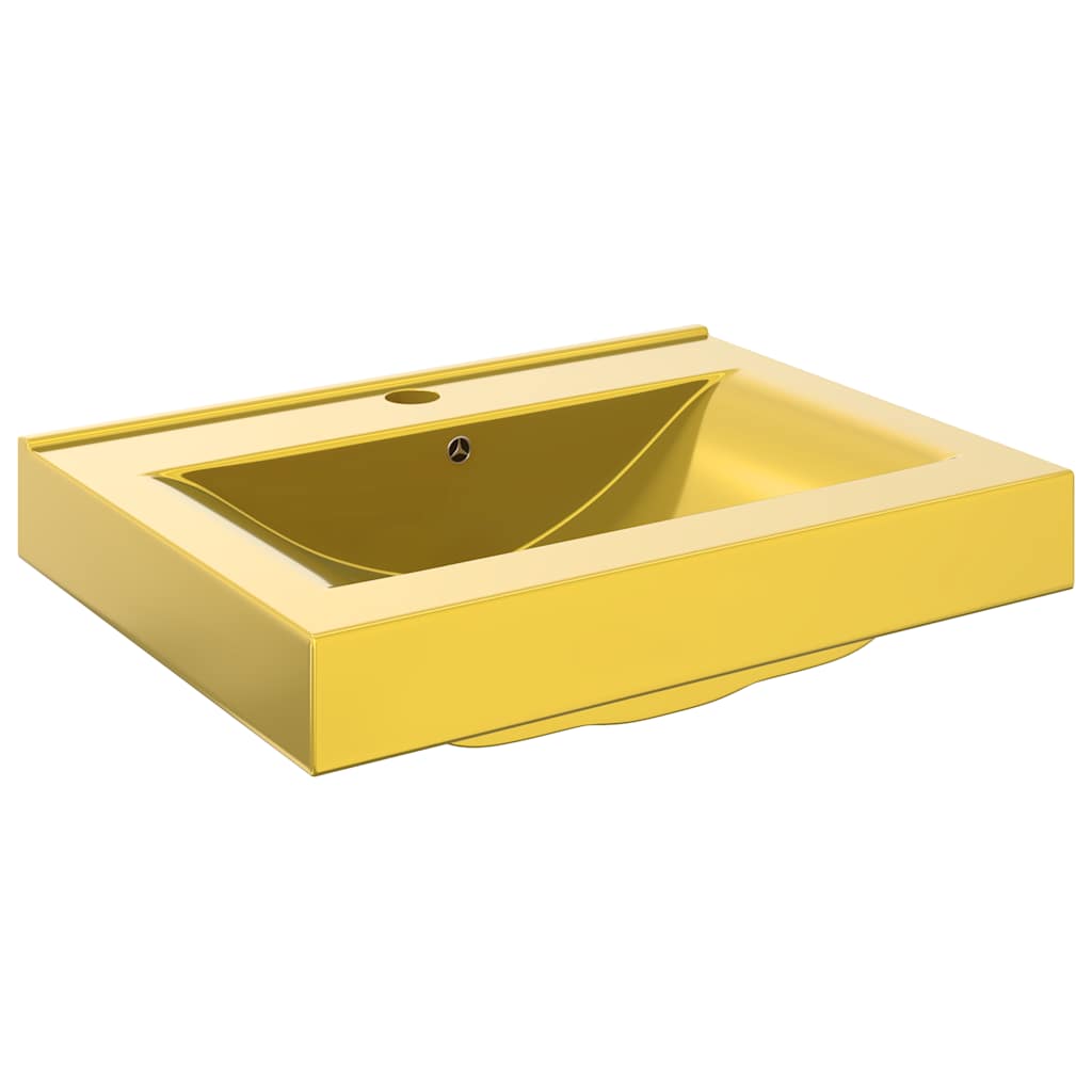 Lavatório com extravasamento 60x46x16 cm cerâmica dourado