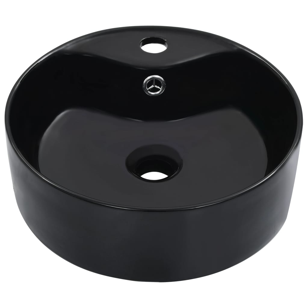 Lavatório com extravasamento 36x13 cm cerâmica preto