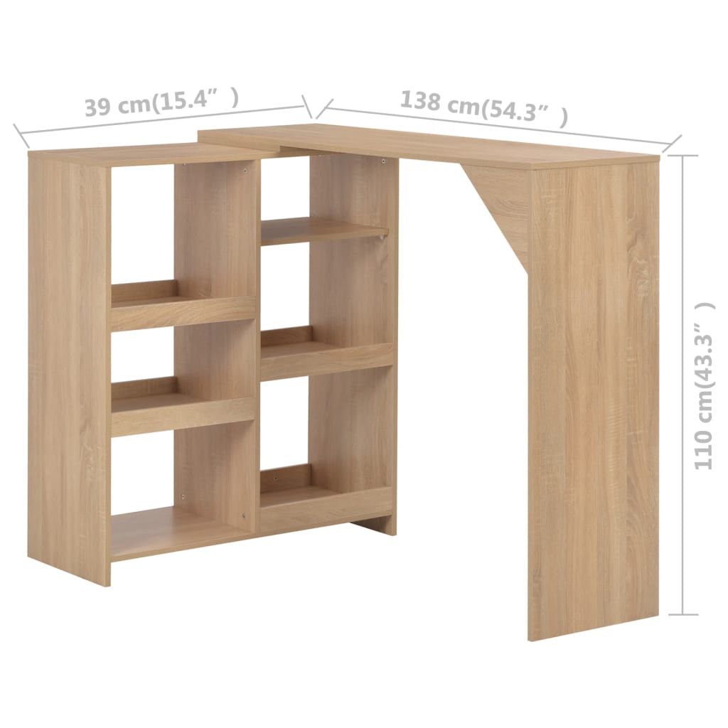 Mesa de bar com prateleira movível branco 138x39x110 cm