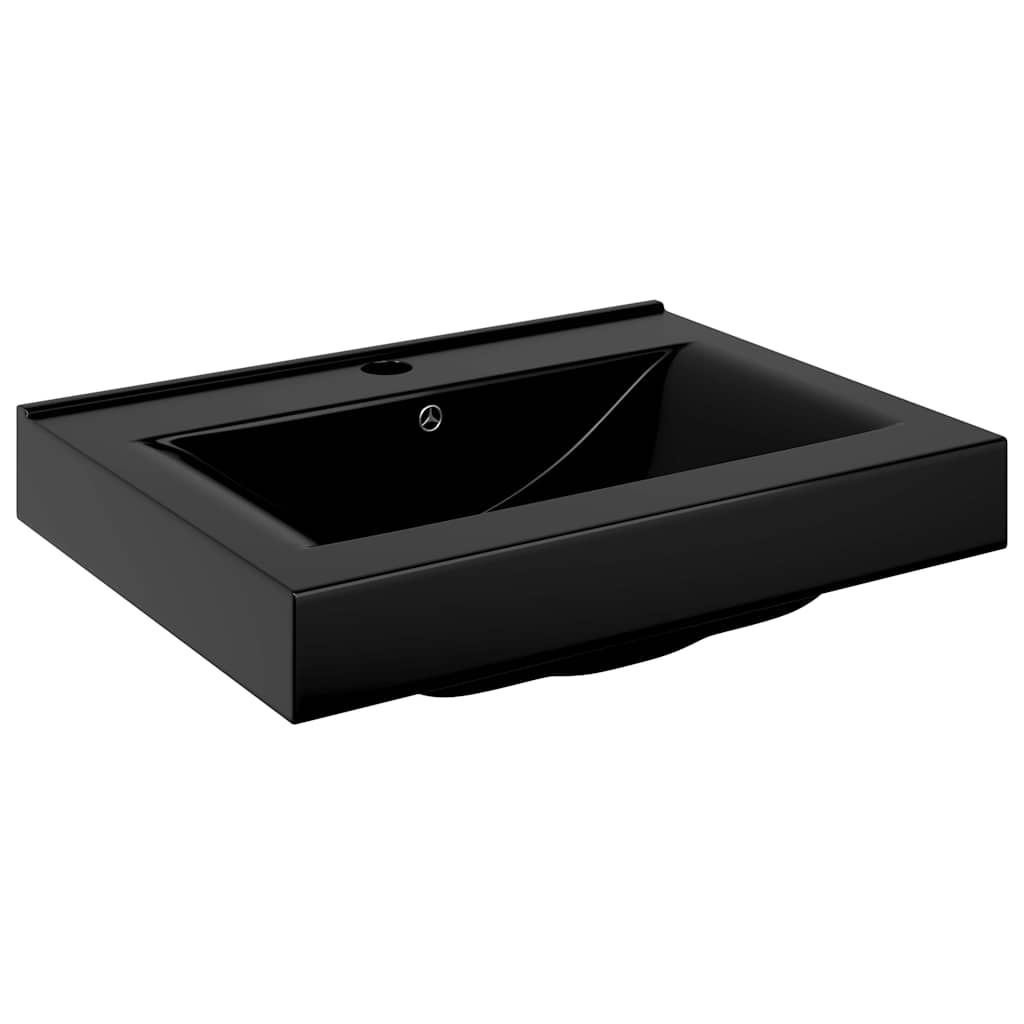 Lavatório cerâmico retang. luxososo preto furo torneira 60x46cm