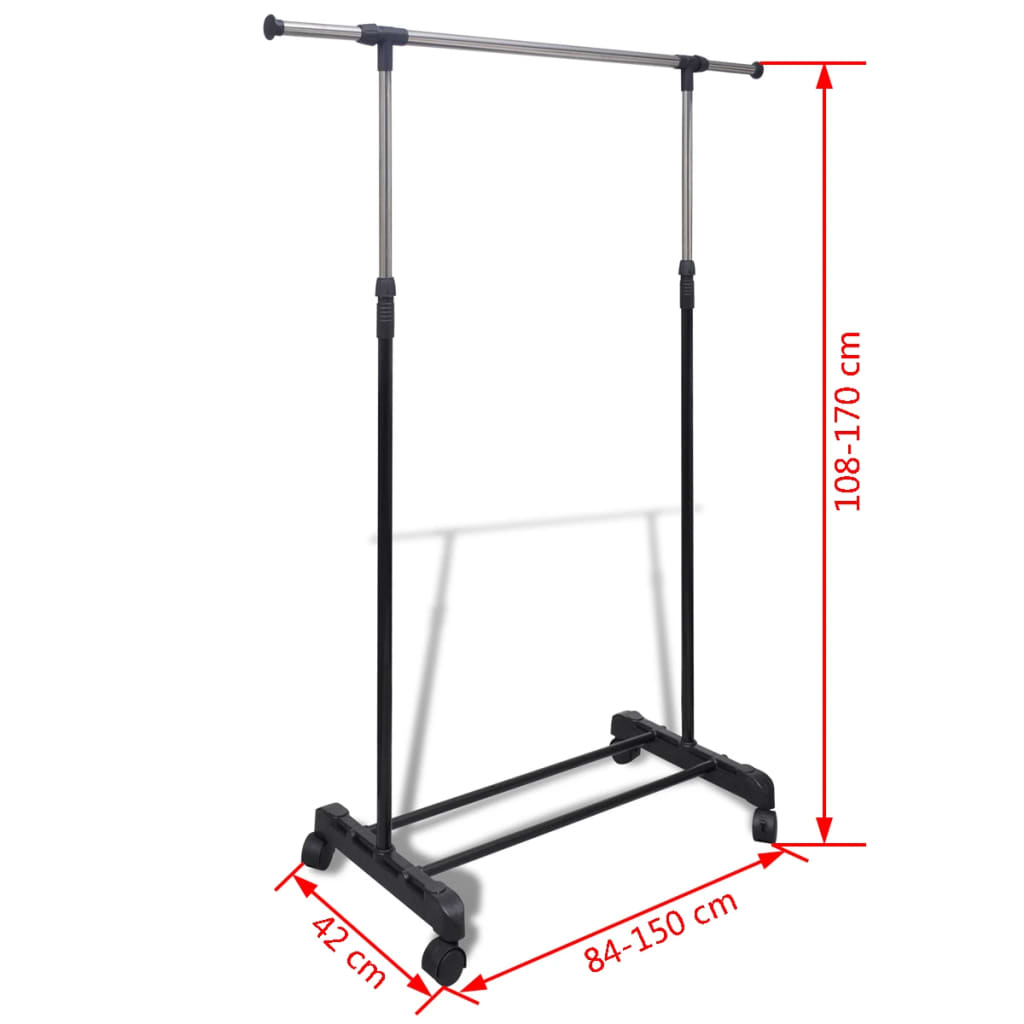 Cabide para roupas ajustável 4 rodas 1 varão
