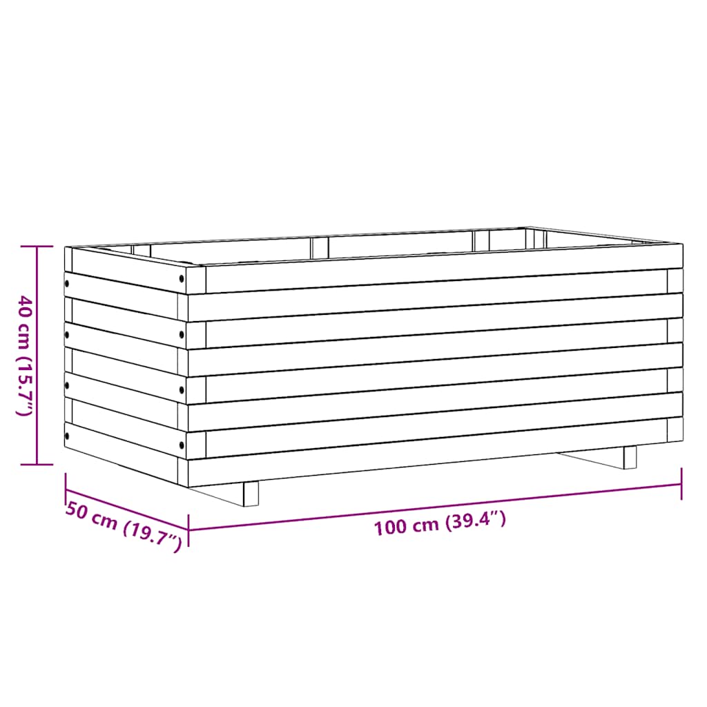 Vaso/floreira retangular 100x50x40 cm madeira