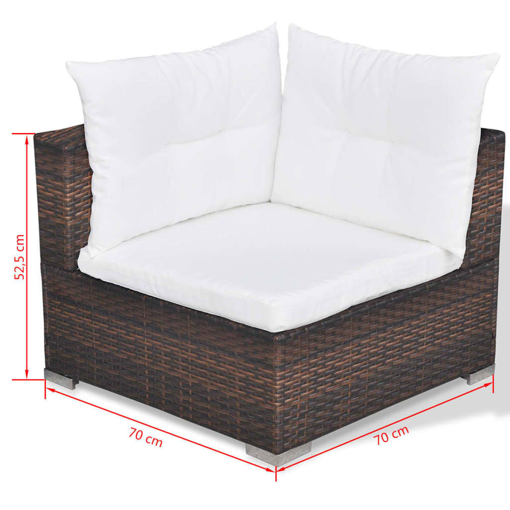 10 pcs conjunto lounge jardim c/ almofadões vime PE castanho