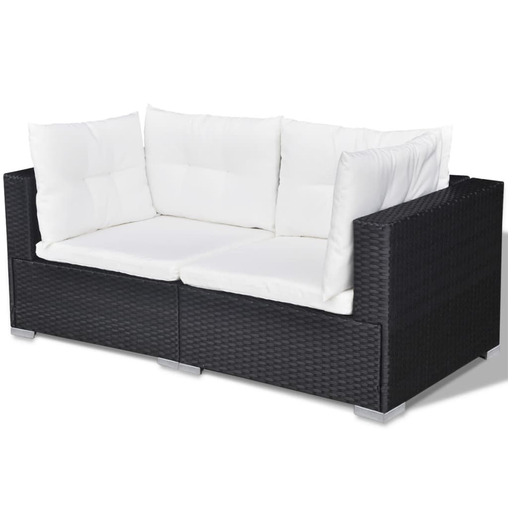 10 pcs conjunto lounge de jardim c/ almofadões vime PE preto