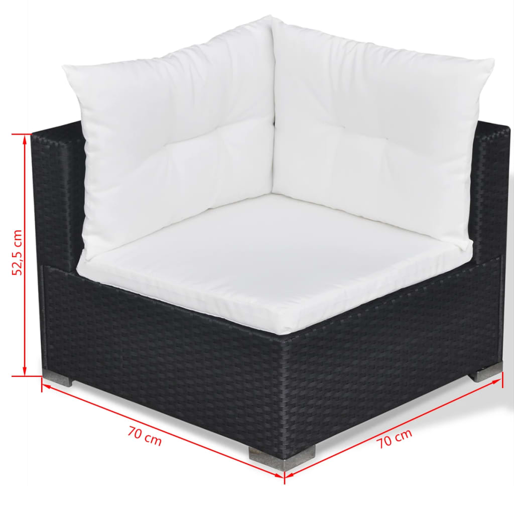 10 pcs conjunto lounge de jardim c/ almofadões vime PE preto