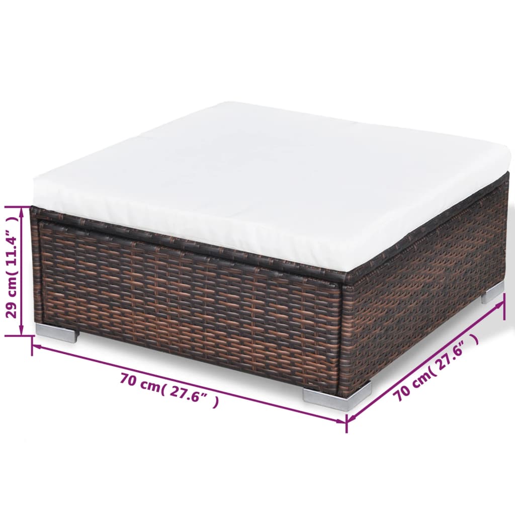 10 pcs conjunto lounge jardim c/ almofadões vime PE castanho