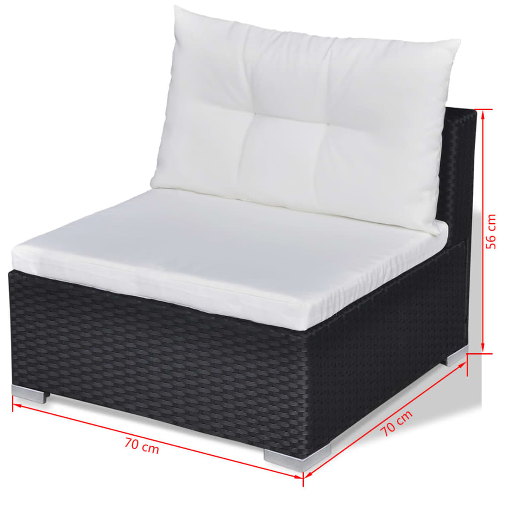 10 pcs conjunto lounge de jardim c/ almofadões vime PE preto