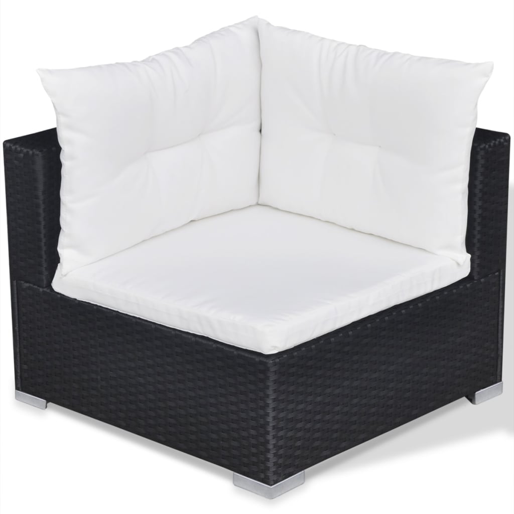 10 pcs conjunto lounge de jardim c/ almofadões vime PE preto