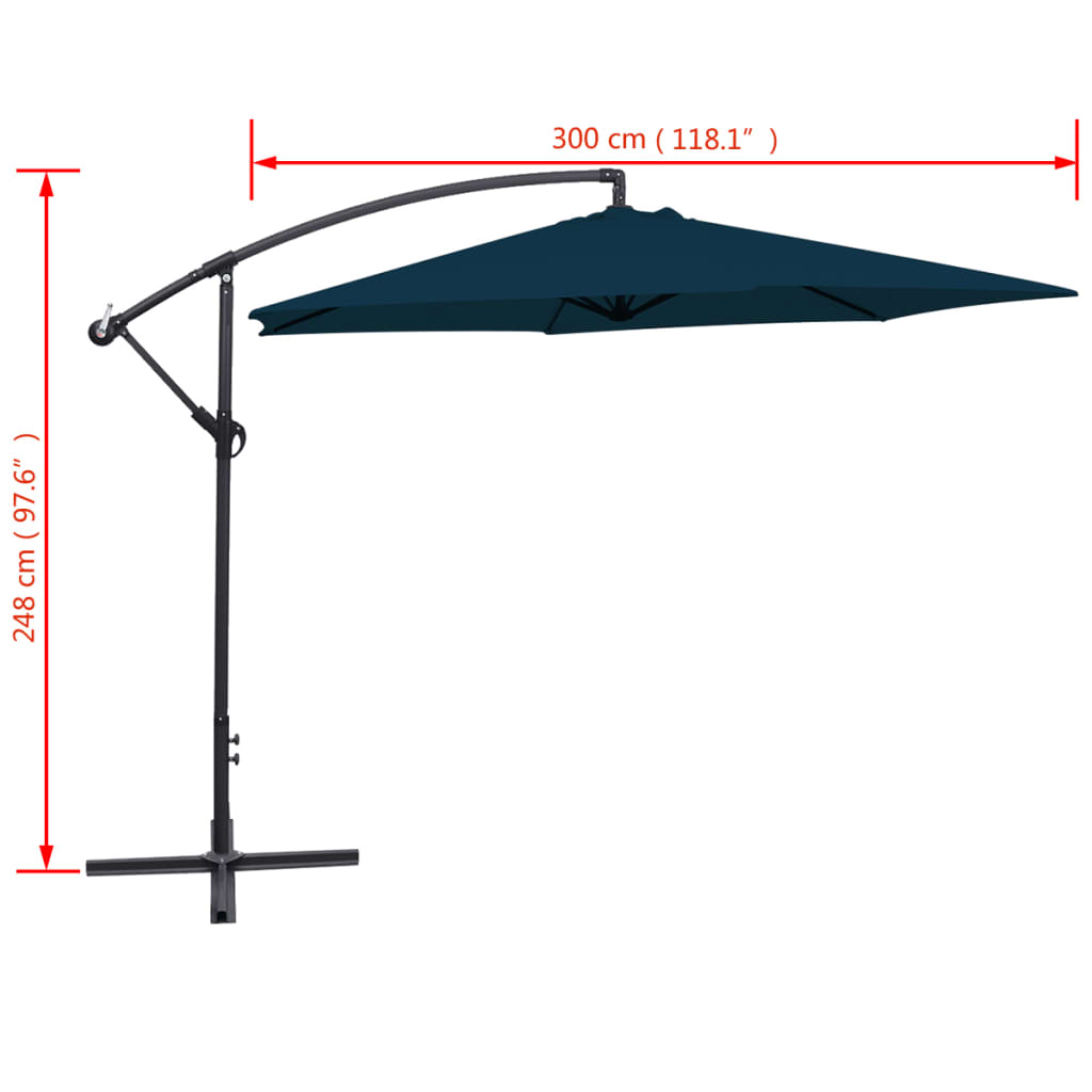 Guarda-sol de jardim cantilever 3 m azul