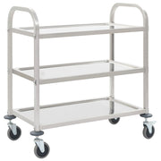 Carrinho de cozinha de 3 níveis 96,5x55x90 cm aço inoxidável